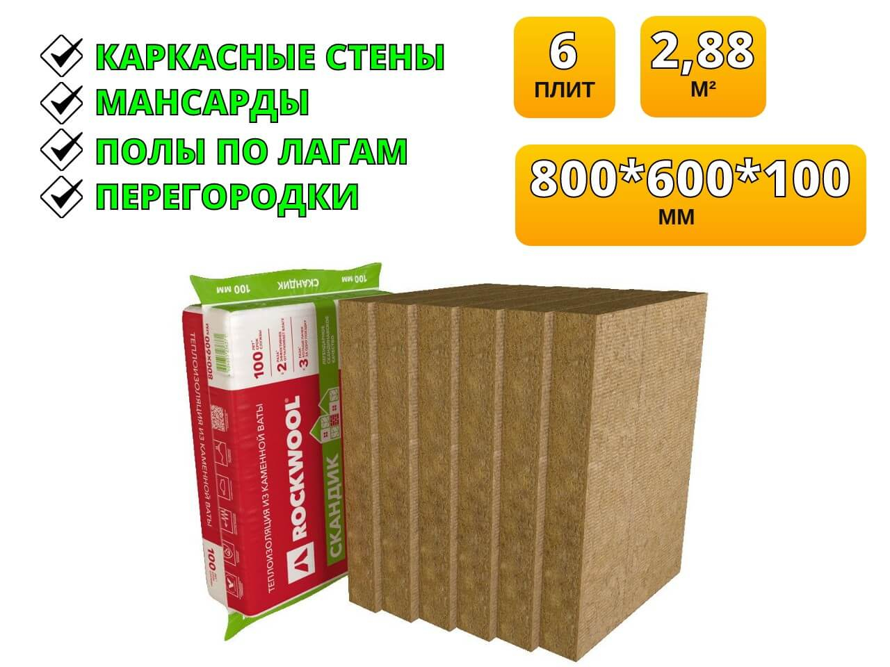 Утеплитель ROCKWOOL Скандик 100 мм