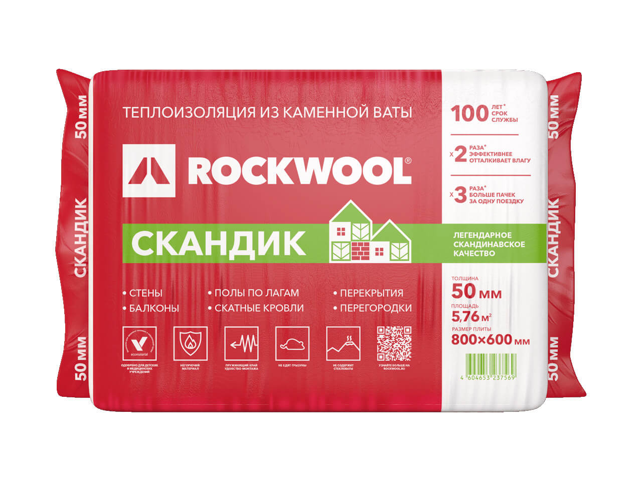Утеплитель ROCKWOOL Скандик 50 мм